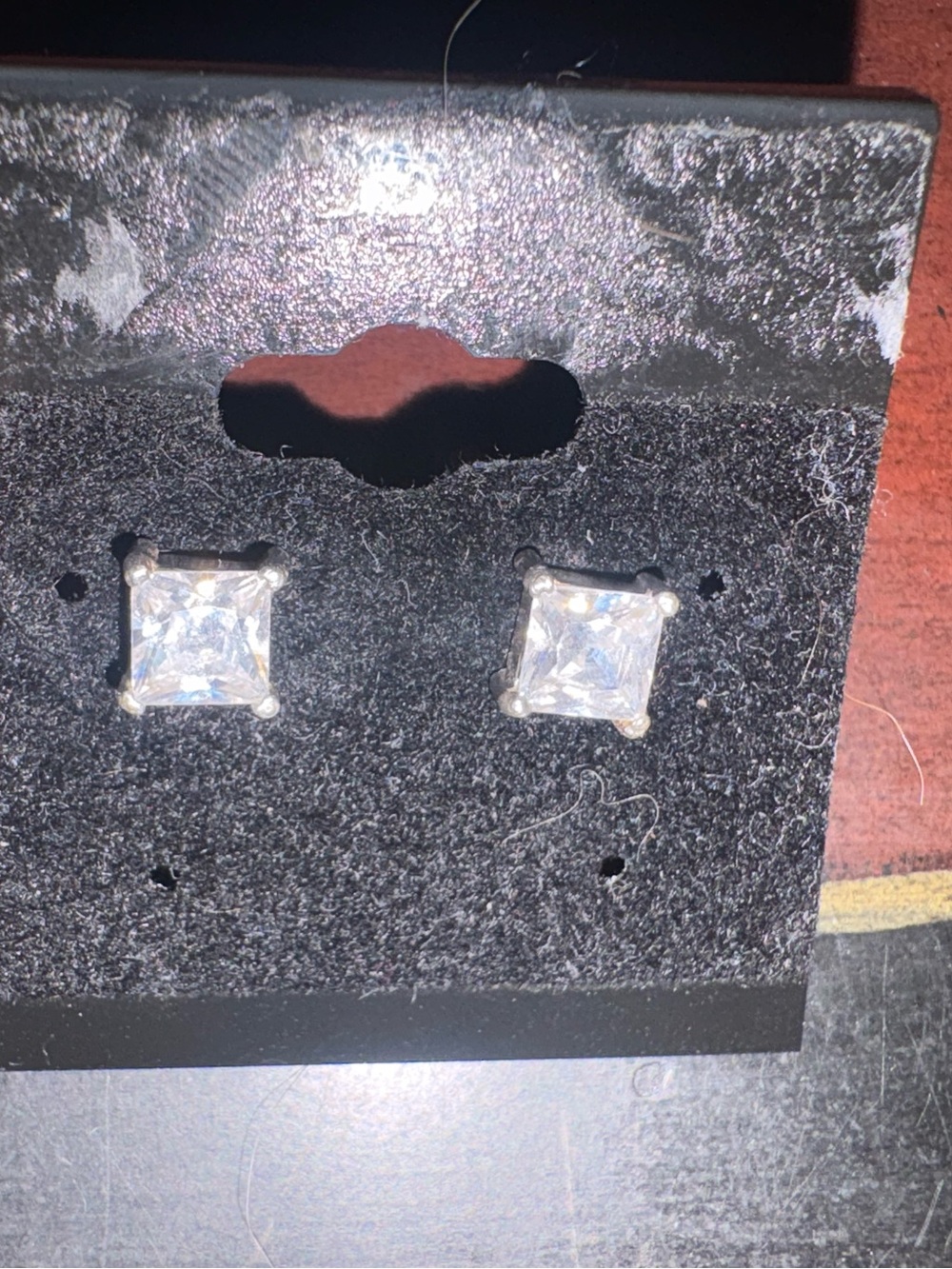 Square Clear CZ Stud Earrings - Silver Tone